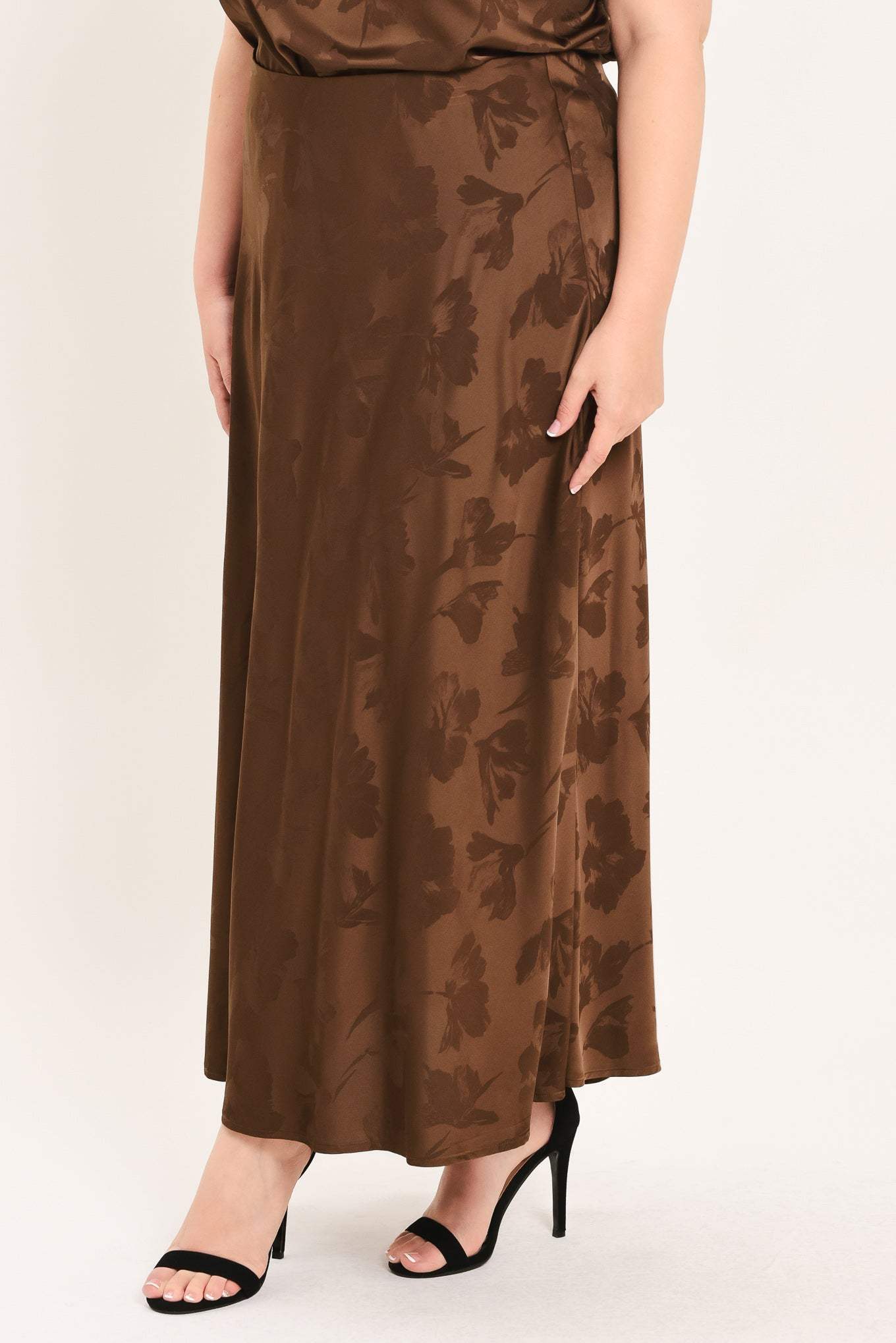 CHOCOLATE FLORAL WOVEN JACQUARD MIDI SKIRT - Flying Tomato - Flyclothing LLC