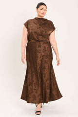 CHOCOLATE FLORAL WOVEN JACQUARD MIDI SKIRT - Flying Tomato - Flyclothing LLC