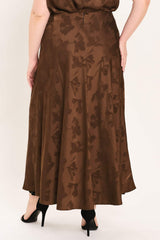 CHOCOLATE FLORAL WOVEN JACQUARD MIDI SKIRT - Flying Tomato - Flyclothing LLC