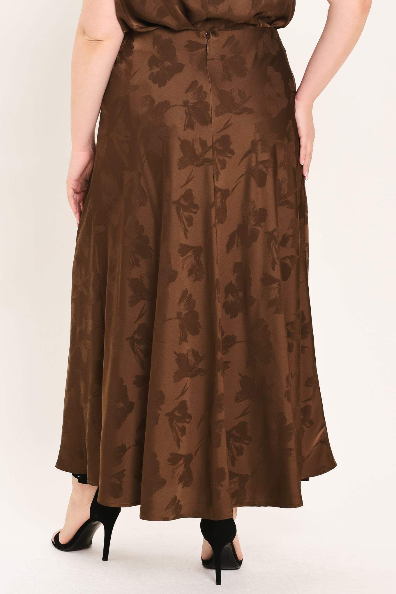 CHOCOLATE FLORAL WOVEN JACQUARD MIDI SKIRT - Flying Tomato - Flyclothing LLC