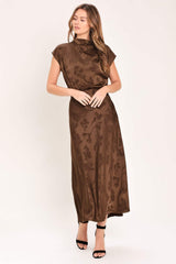 CHOCOLATE FLORAL WOVEN JACQUARD MIDI SKIRT