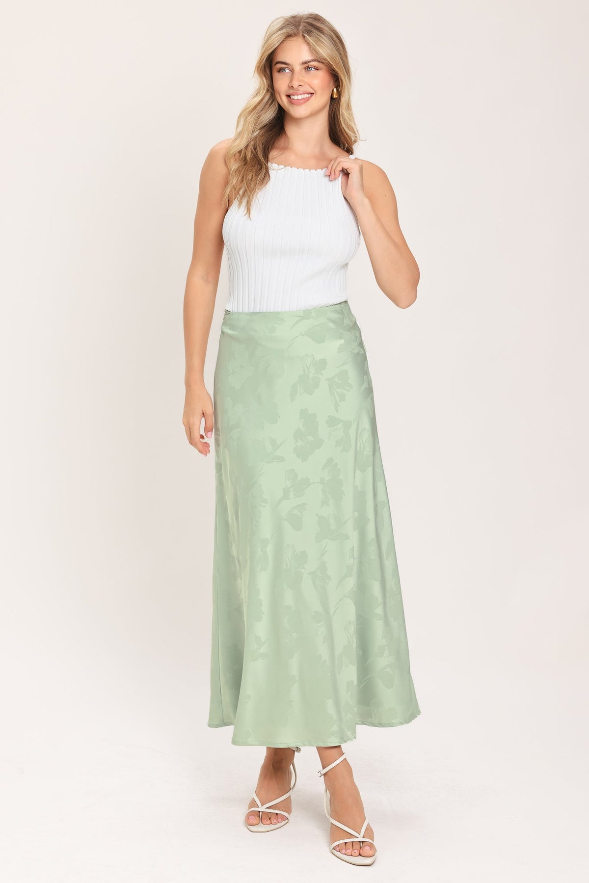 BURGUNDY DYNASTY JACQUARD SATIN MIDI SKIRT - Flying Tomato - Flyclothing LLC
