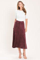 WINEBERRY MEADOW MUSE FAUX SUEDE MIDI SKIRT - Flying Tomato - Flyclothing LLC