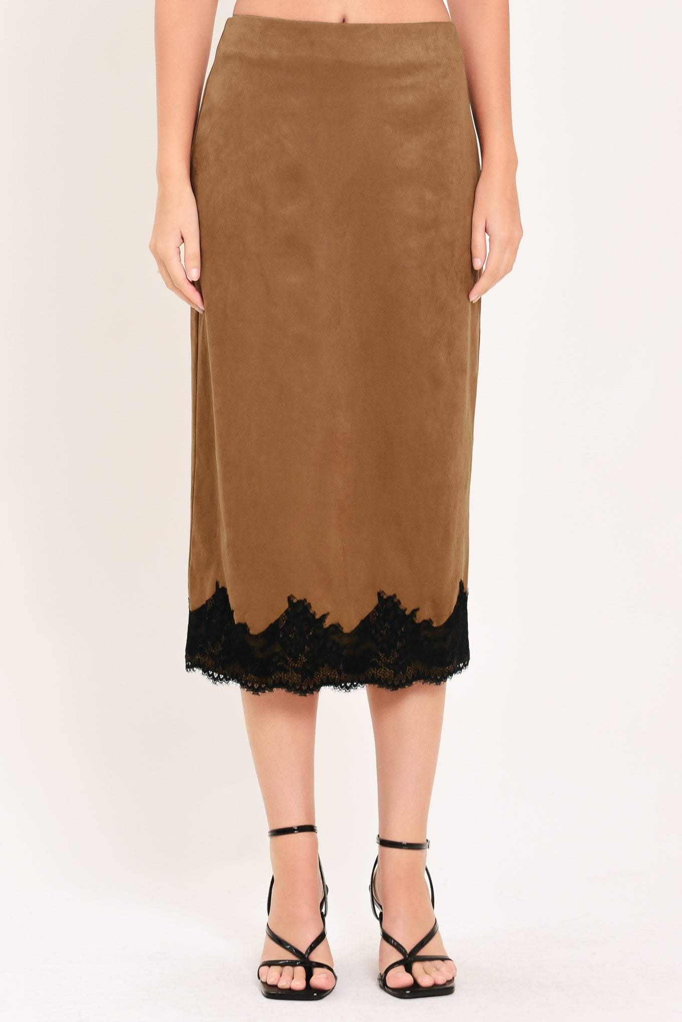 UMBER LACE AFTERGLOW FAUX SUEDE STRAIGHT SKIRT