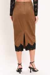 UMBER LACE AFTERGLOW FAUX SUEDE STRAIGHT SKIRT