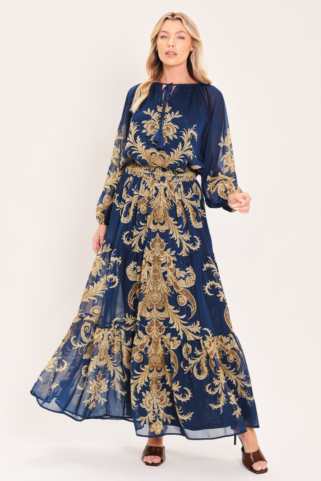 MIDNIGHT HERITAGE FLOW WOVEN MAXI SKIRT