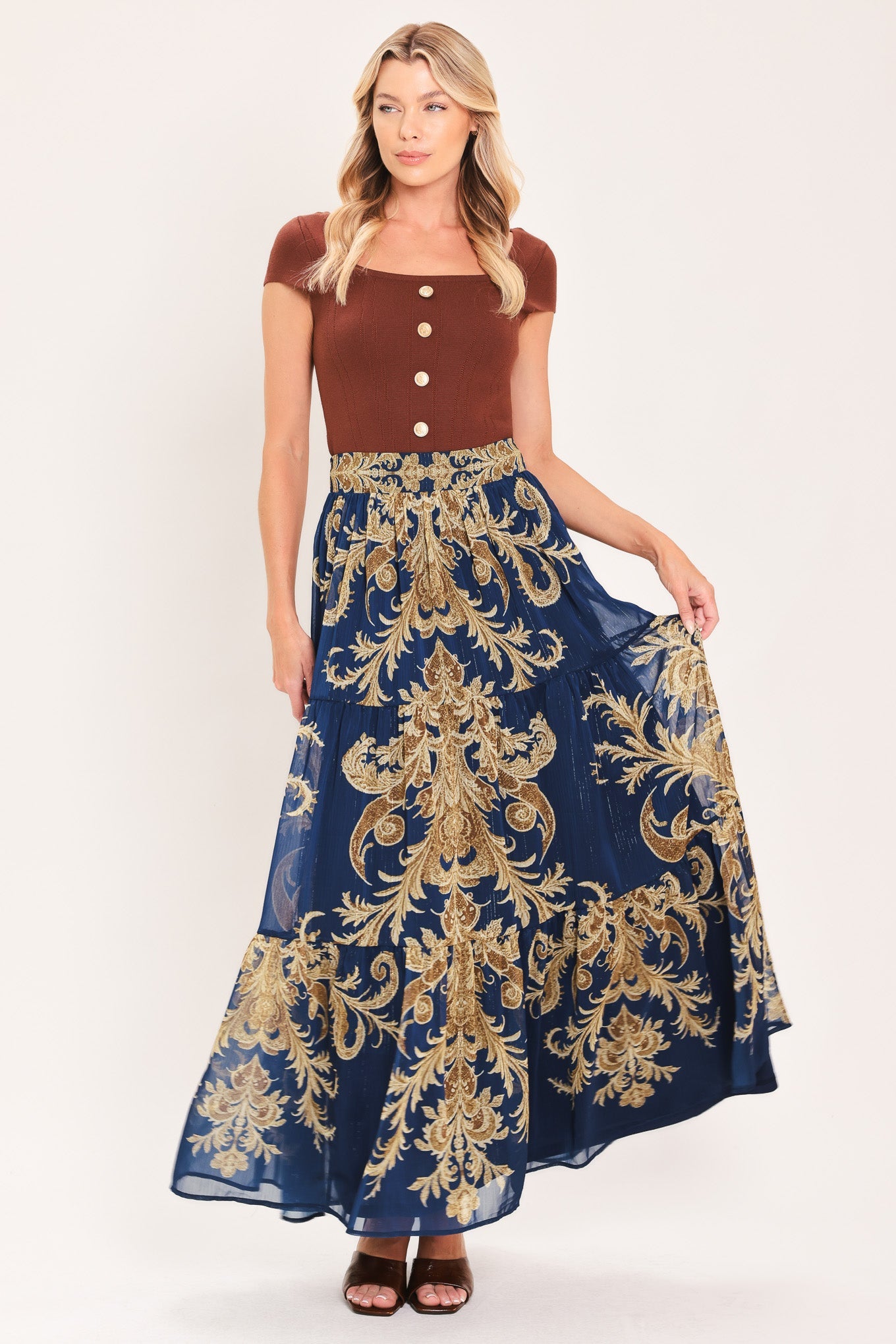 MIDNIGHT HERITAGE FLOW WOVEN MAXI SKIRT