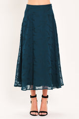 TEAL SHADOW SWAY WOVEN JACQUARD CIRCLE MIDI SKIRT