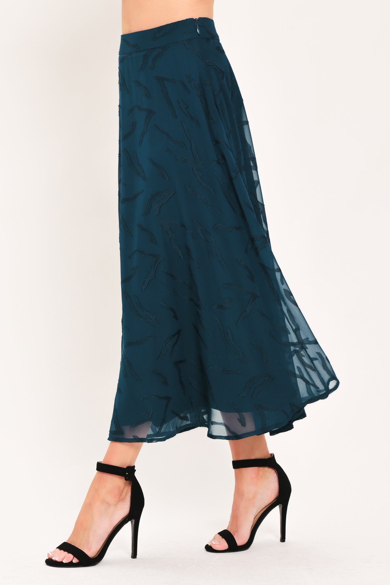 TEAL SHADOW SWAY WOVEN JACQUARD CIRCLE MIDI SKIRT
