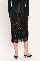 BRONZE LUSTER BRONZE/BLACK SEQUIN LACE-HEM MIDI SKIRT - Flying Tomato - Flyclothing LLC