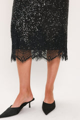 BRONZE LUSTER BRONZE/BLACK SEQUIN LACE-HEM MIDI SKIRT - Flying Tomato - Flyclothing LLC