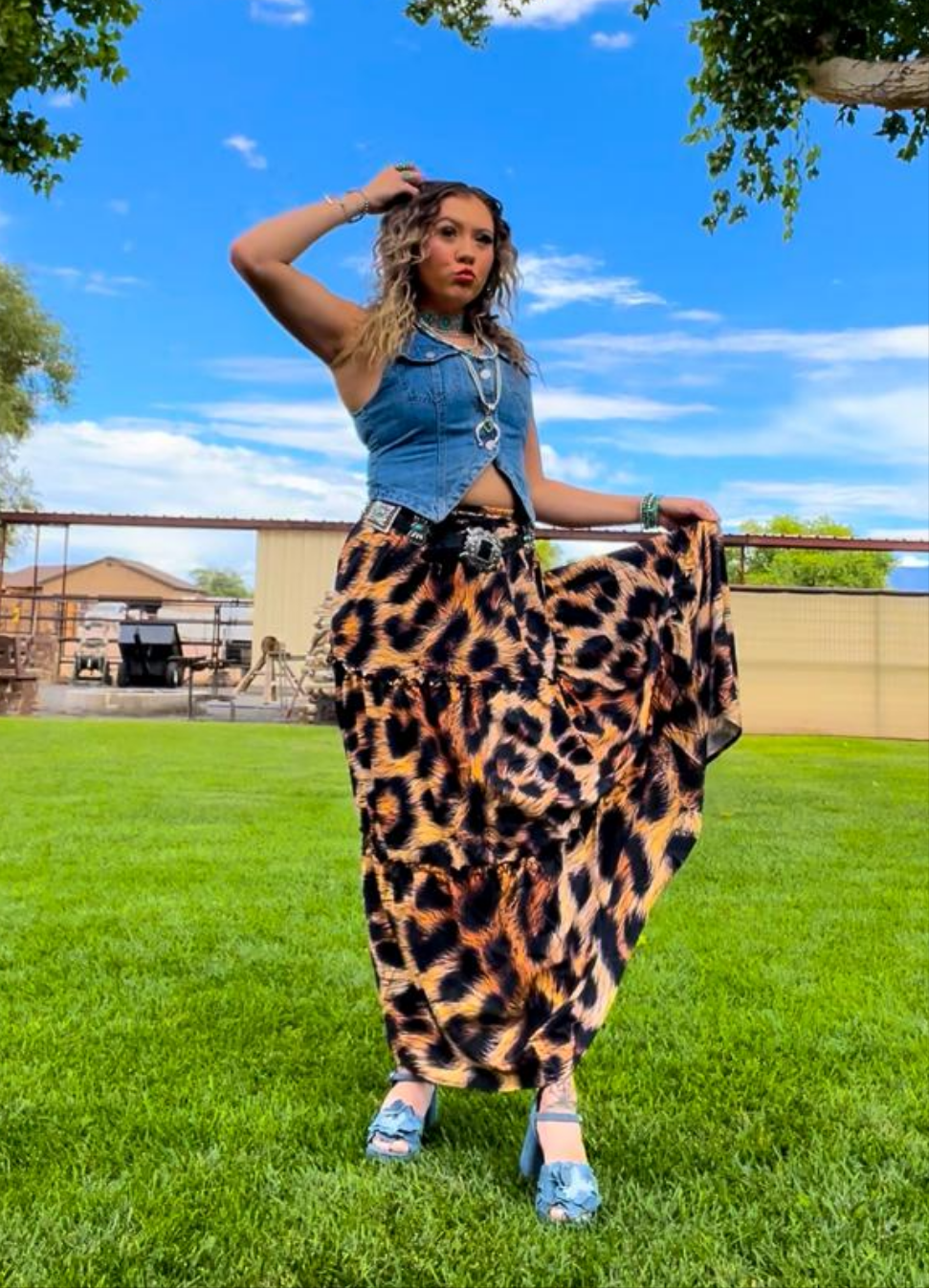 Baha Ranch Retro Pop Western Leopard Print Maxi Prairie Skirt - Baha Ranch Western Wear - Flyclothing LLC
