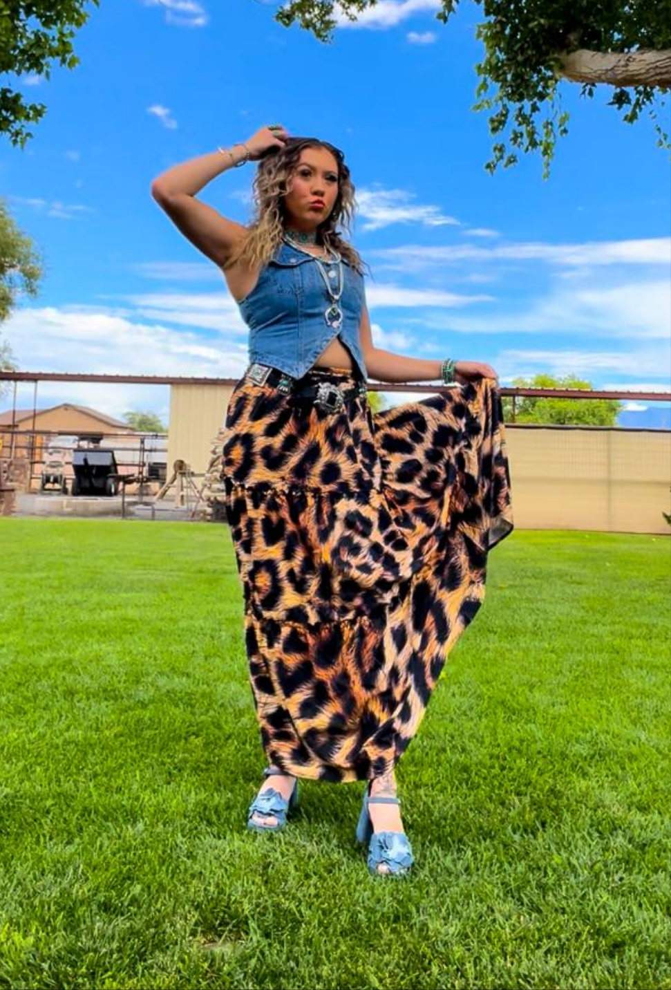 Baha Ranch Retro Pop Western Leopard Print Maxi Prairie Skirt - Baha Ranch Western Wear - Flyclothing LLC