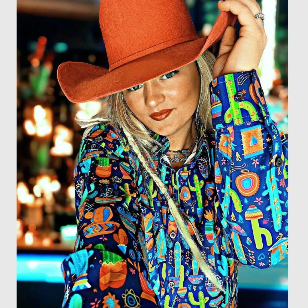 Baha Ranch Crazy Cactus Lady Unisex Western Button Up Shirt
