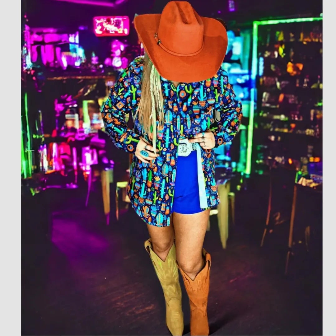 Baha Ranch Crazy Cactus Lady Unisex Western Button Up Shirt
