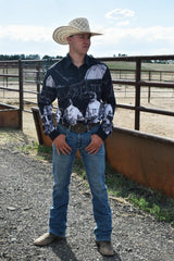Baha Ranch Sepia Cowboy Ranch Long Sleeve Button Up Arena Shirt