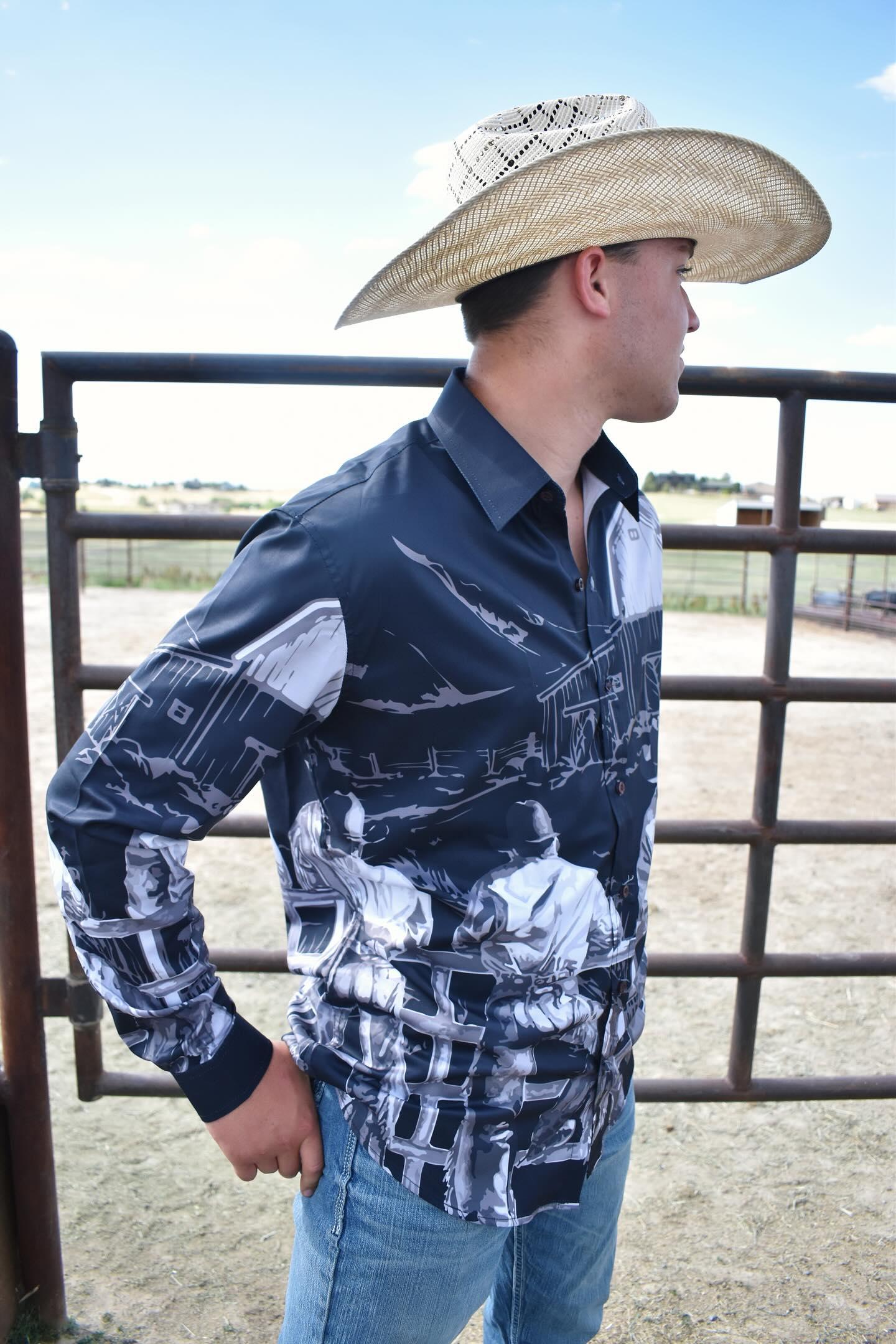 Baha Ranch Sepia Cowboy Ranch Long Sleeve Button Up Arena Shirt