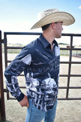 Baha Ranch Sepia Cowboy Ranch Long Sleeve Button Up Arena Shirt