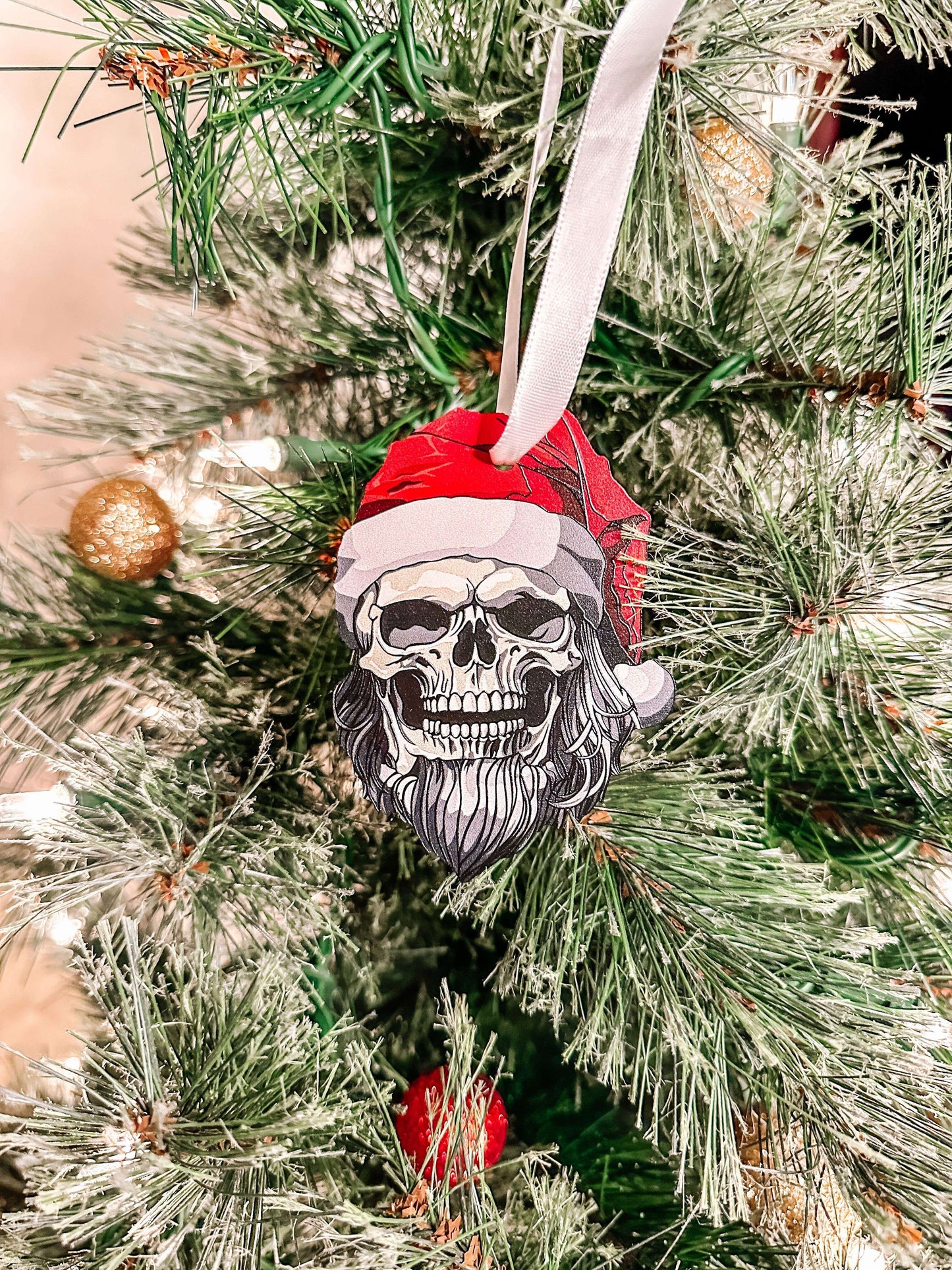 Wood Holiday Skeleton Claus Christmas Ornament