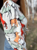 Off To The Races Horse Print Blouse - Mint - Lil Bee's Bohemian - Flyclothing LLC