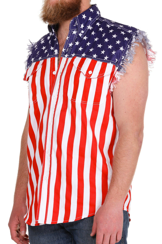 The Democracy of Denim | USA Sleeveless Denim Shirt - Shinesty