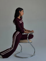 CASHMERE WOOL STRIPE WIDE-LEG PANT IN RASPBERRY