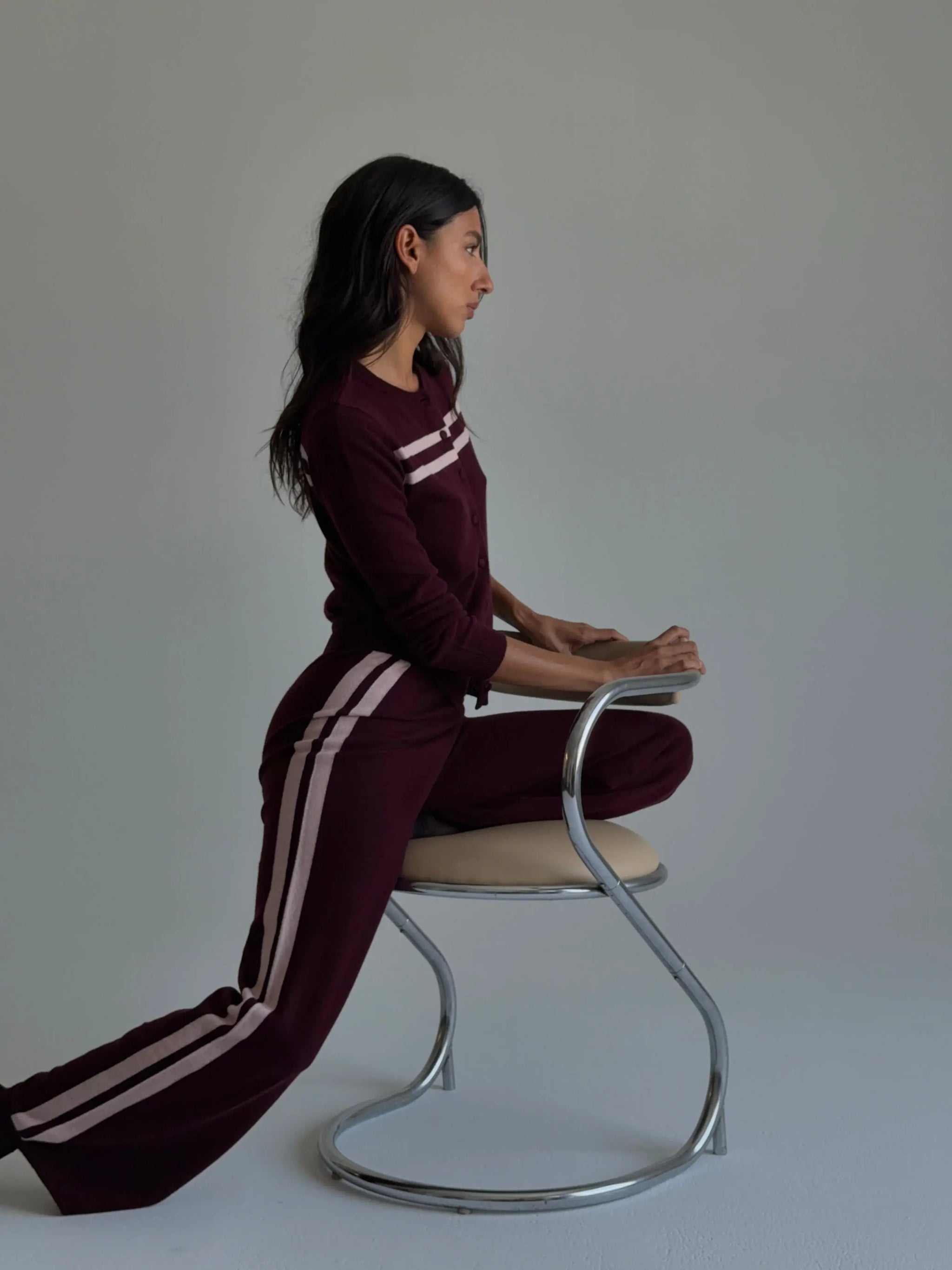 CASHMERE WOOL STRIPE WIDE-LEG PANT IN RASPBERRY