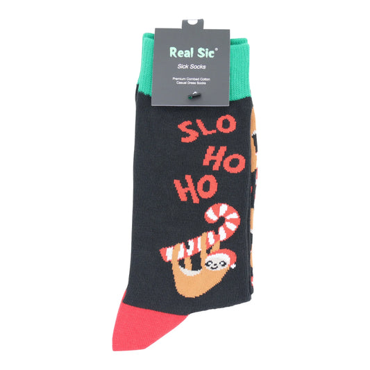 Candy Cane Sloth Christmas Holiday Socks - Comfy Cotton for Men & Women - Real Sic - Flyclothing LLC