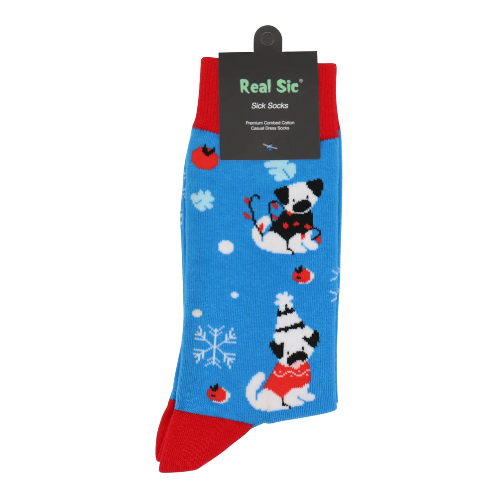 Puppy Dog Christmas Holiday Socks - Comfy Cotton for Men & Women - Real Sic - Flyclothing LLC