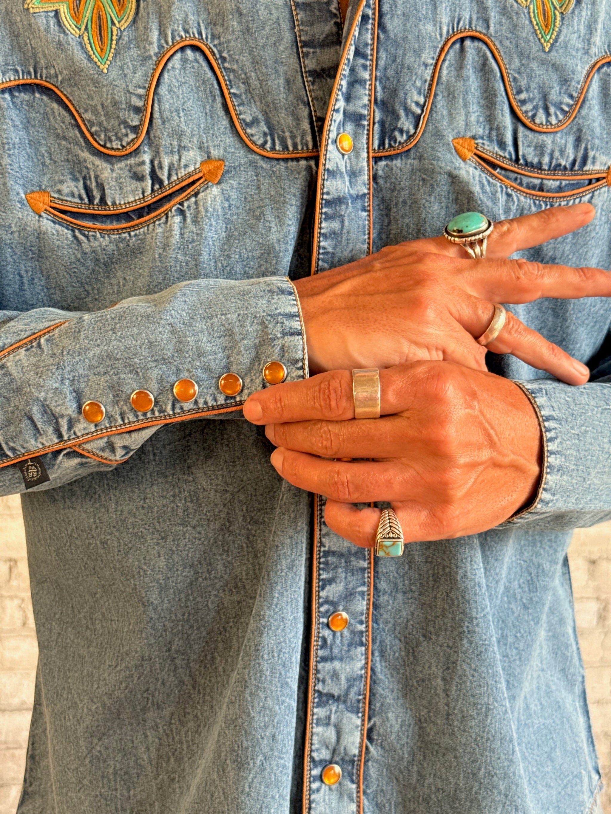 Rockmount Ranch Wear Men's Denim Boot Bug Embroidered Western Shirt - Rockmount Clothing - Flyclothing LLC