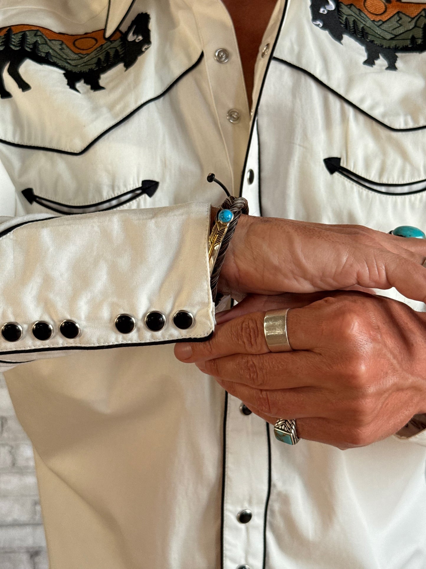 Rockmount Ranch Wear Men's Ivory Bison & Mountain Embroidered Western Shirt - Rockmount Clothing - Flyclothing LLC