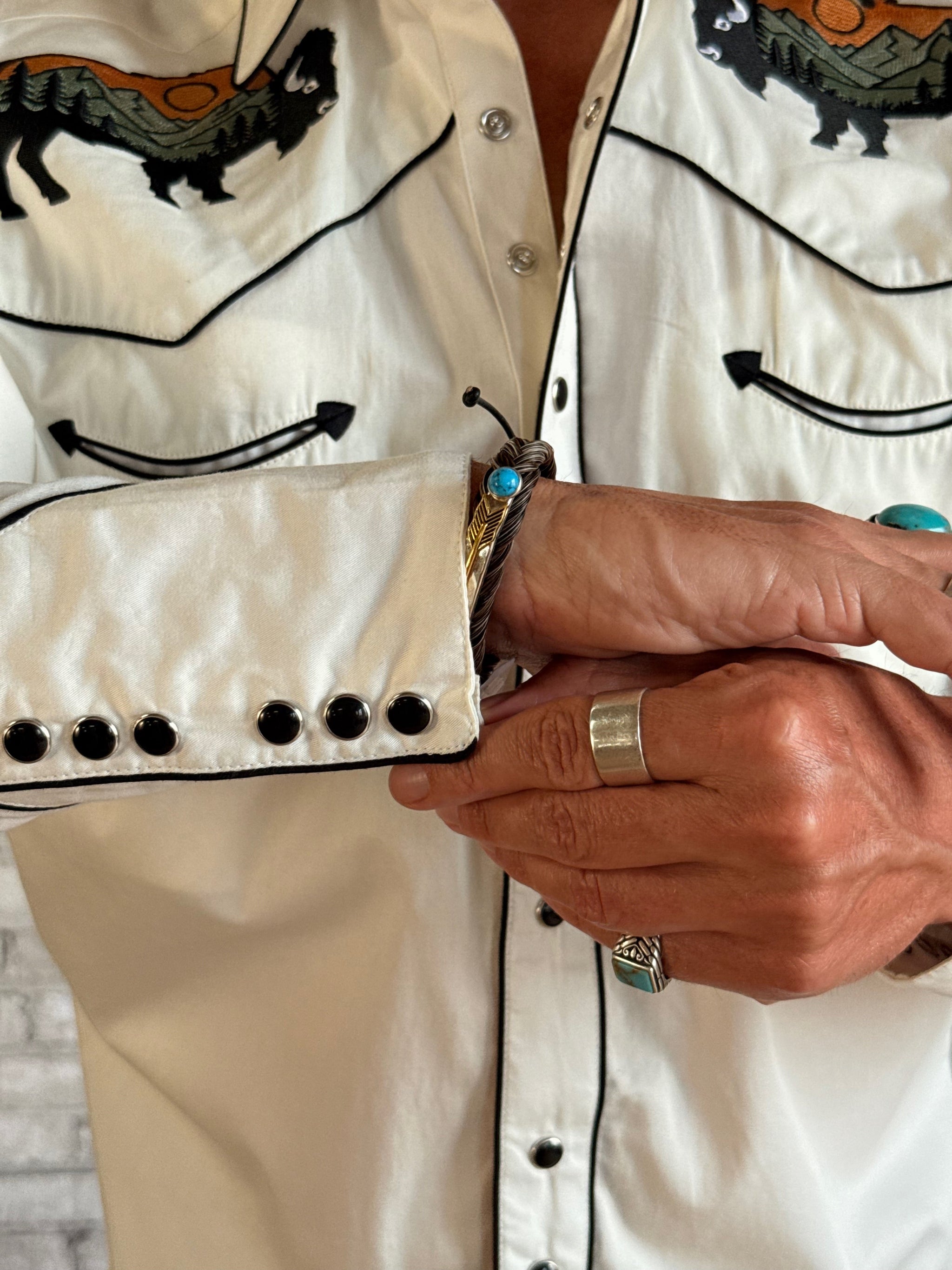Rockmount Ranch Wear Men's Ivory Bison & Mountain Embroidered Western Shirt - Rockmount Clothing - Flyclothing LLC