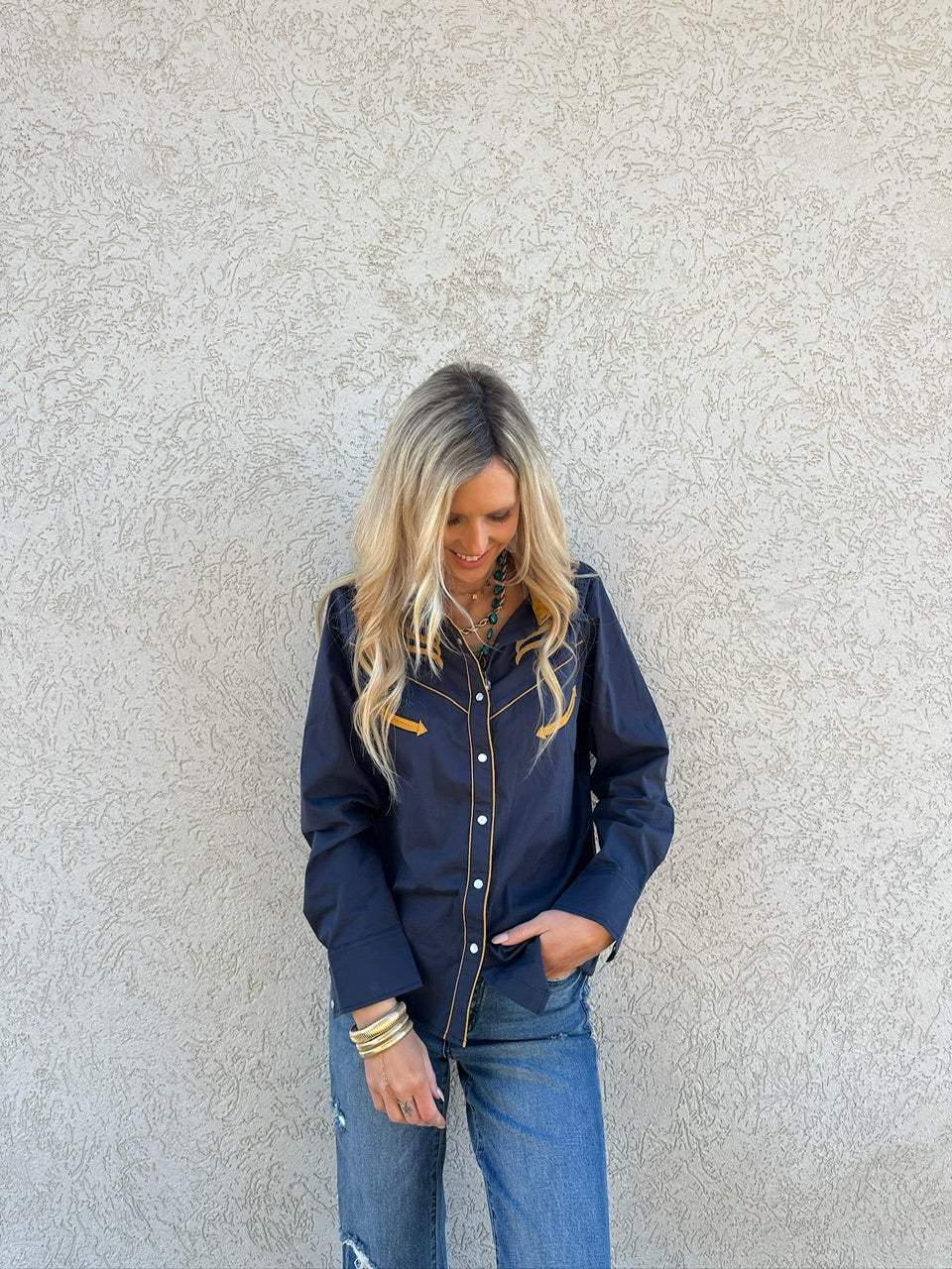 Prodigal Blues Pearl Snap Blouse - Lil Bee's Bohemian - Flyclothing LLC