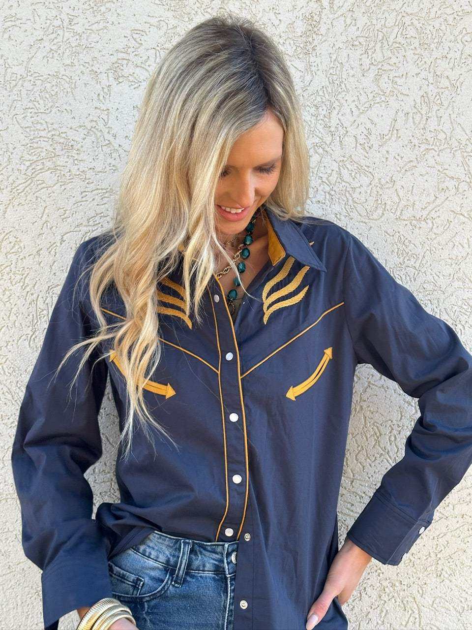 Prodigal Blues Pearl Snap Blouse - Lil Bee's Bohemian - Flyclothing LLC