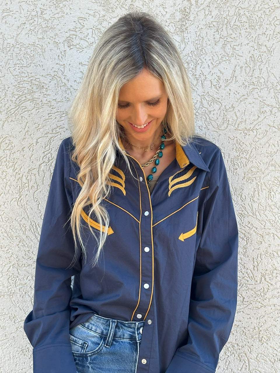 Prodigal Blues Pearl Snap Blouse - Lil Bee's Bohemian - Flyclothing LLC
