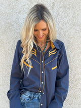 Prodigal Blues Pearl Snap Blouse - Lil Bee's Bohemian - Flyclothing LLC