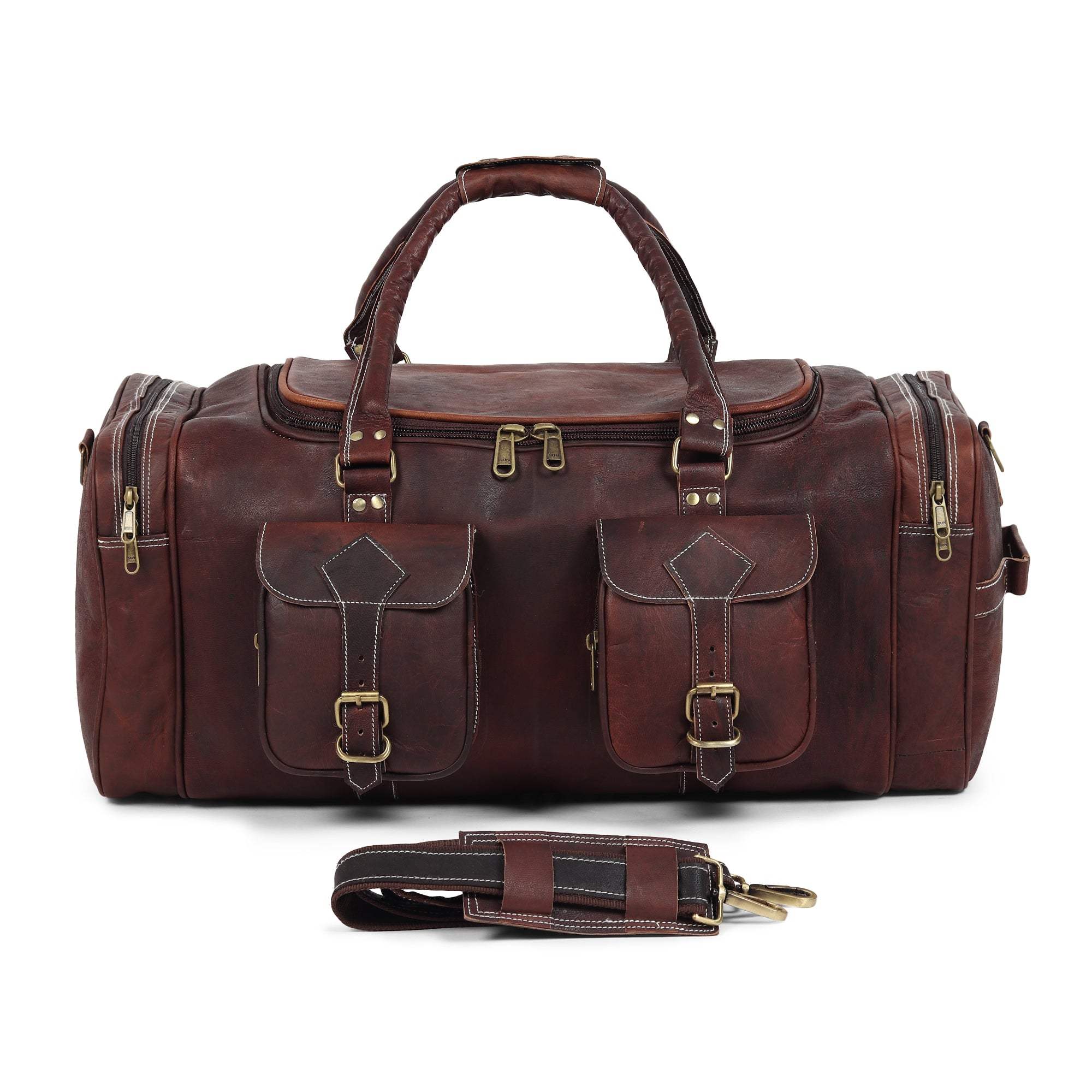 Vintage Dark Brown Traveller Duffle Bag - Classy Leather Bags - Flyclothing LLC