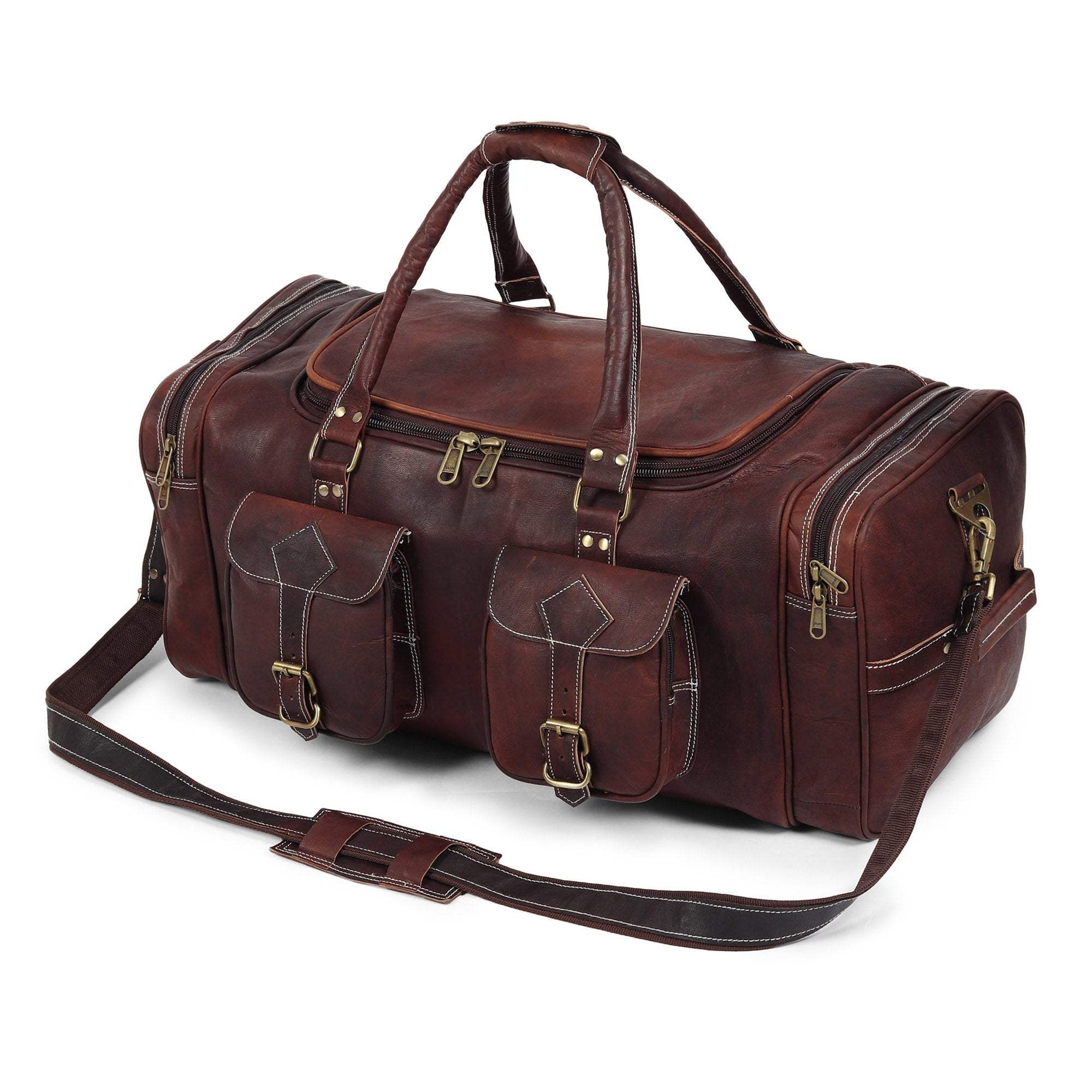 Vintage Dark Brown Traveller Duffle Bag - Classy Leather Bags - Flyclothing LLC