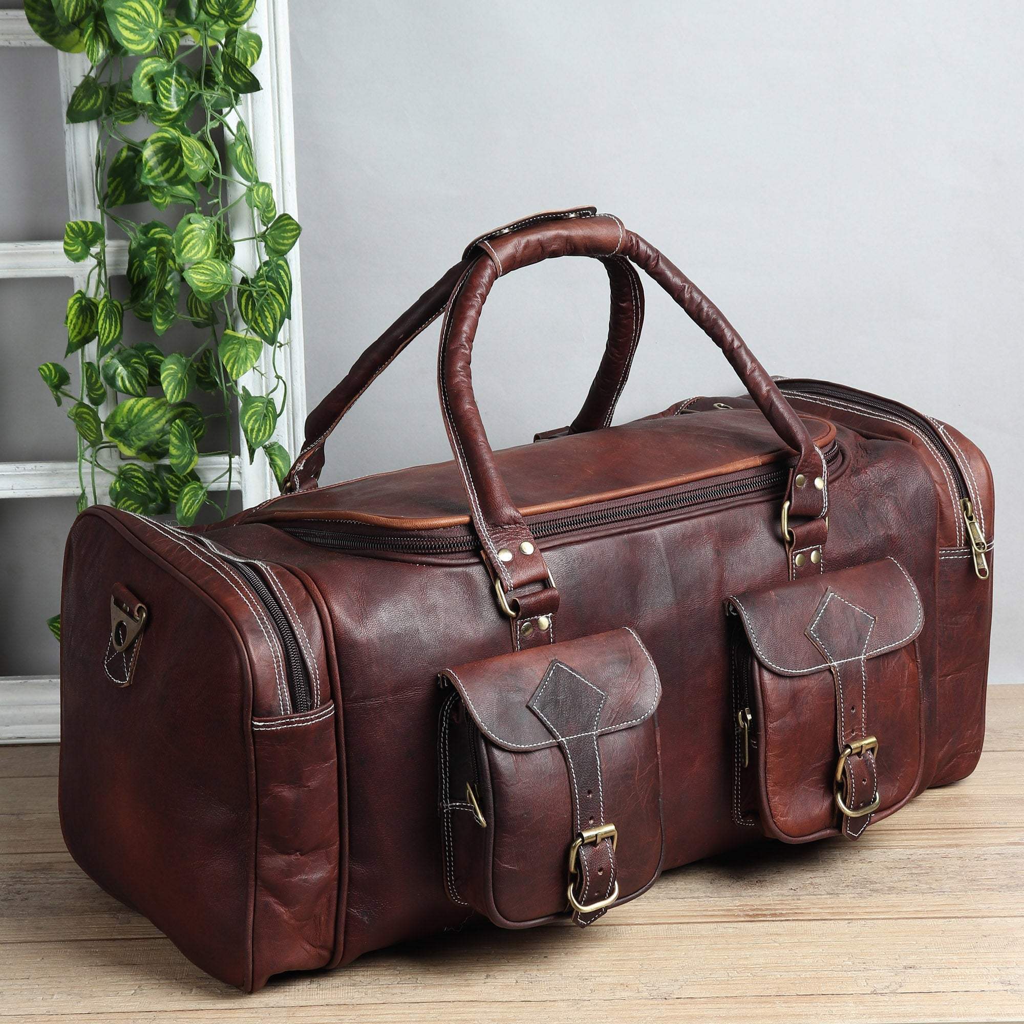 Vintage Dark Brown Traveller Duffle Bag - Classy Leather Bags - Flyclothing LLC