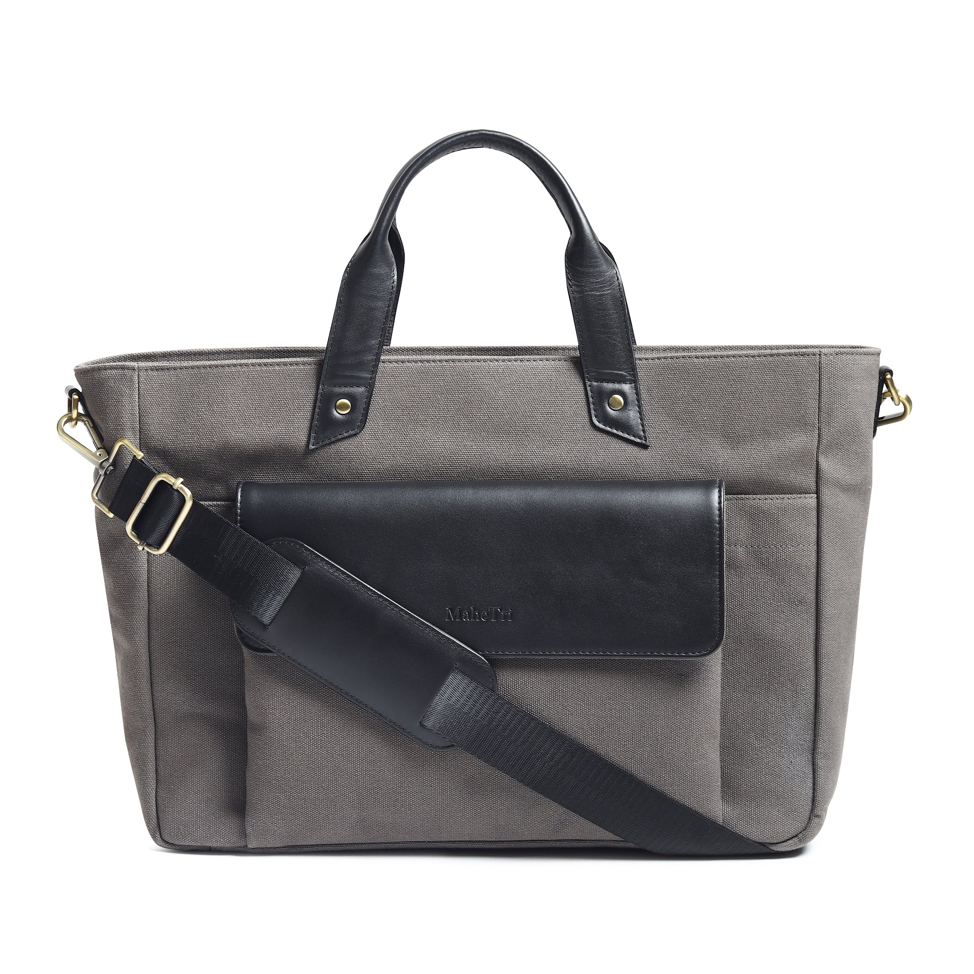 Voyager Canvas Leather Briefcase, Gray - Classy Leather Bags - Flyclothing LLC