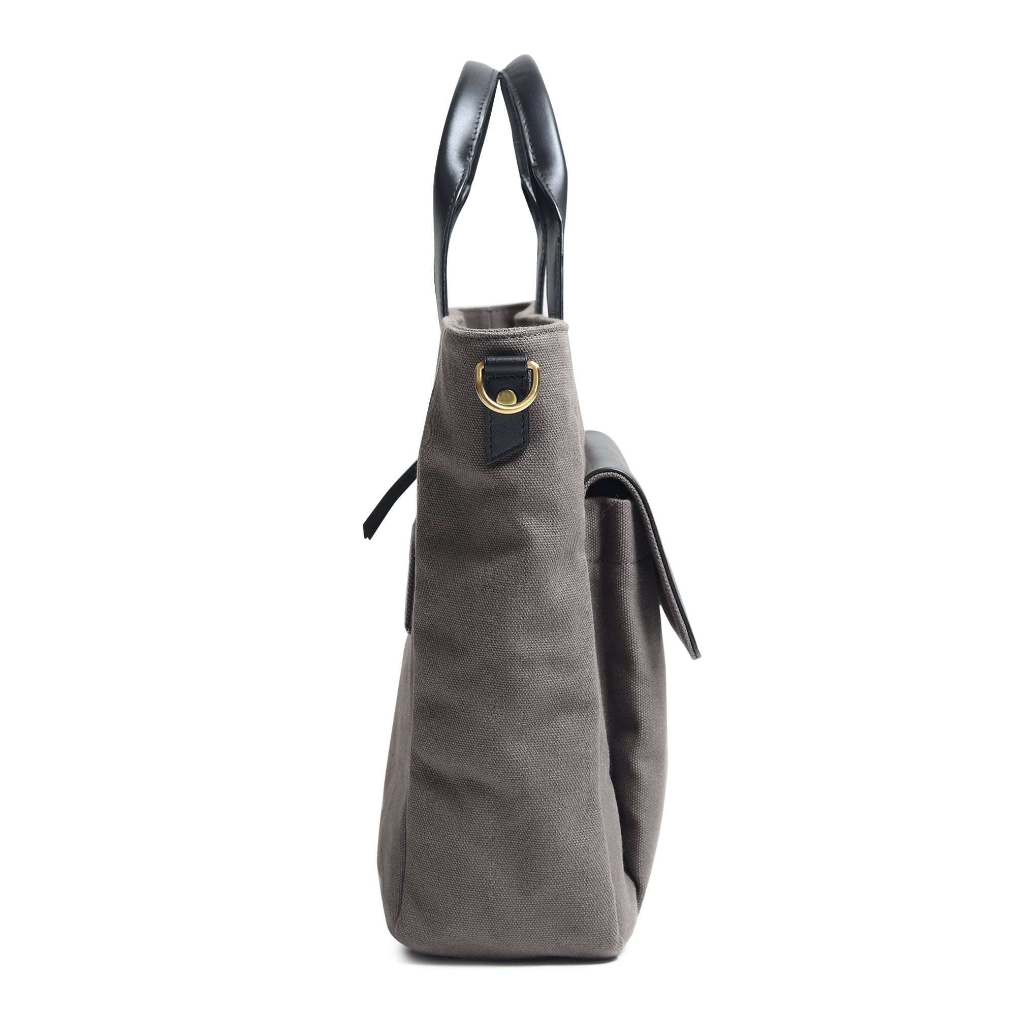 Voyager Canvas Leather Briefcase, Gray - Classy Leather Bags - Flyclothing LLC