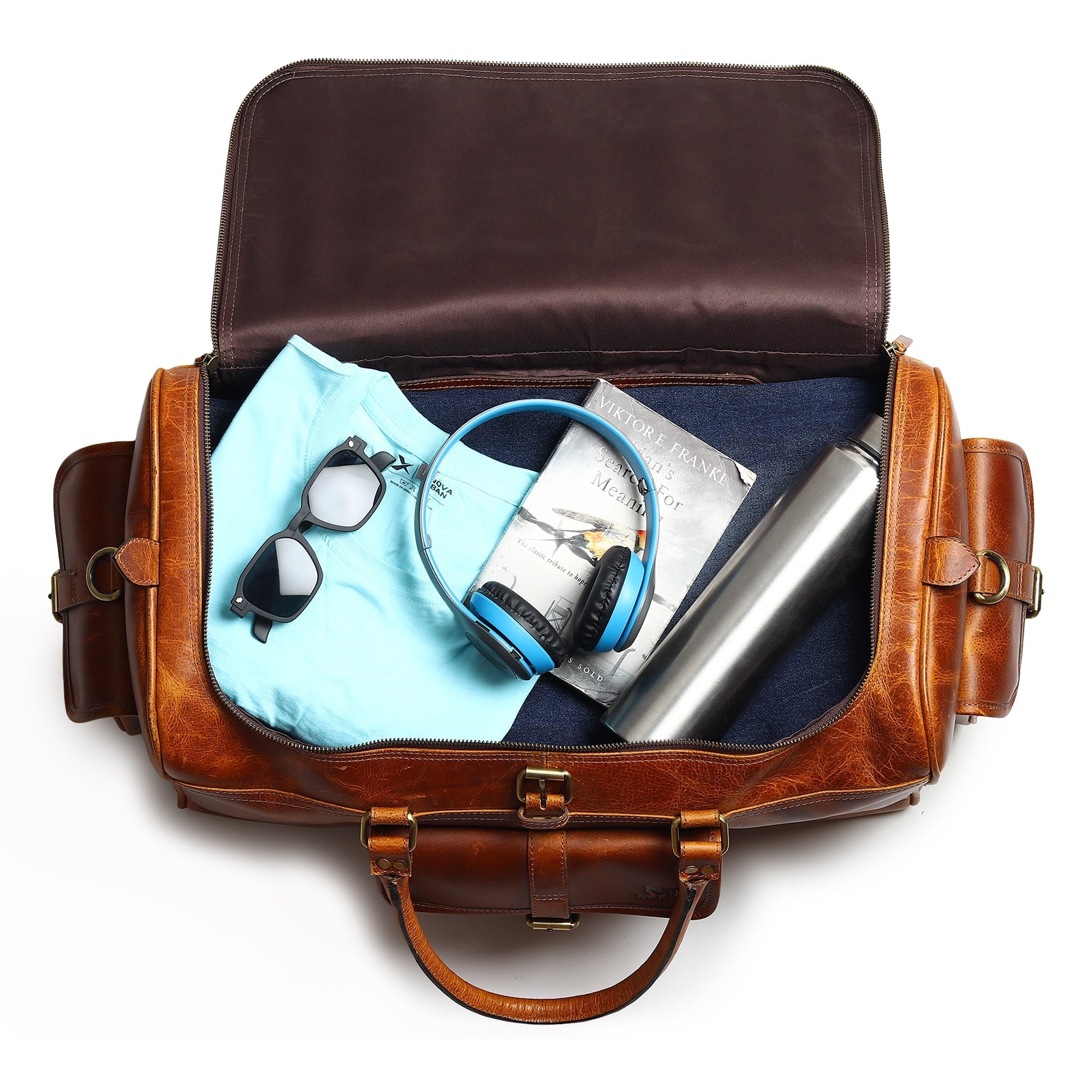 Berlin Leather Weekender Duffle Bag - Classy Leather Bags - Flyclothing LLC