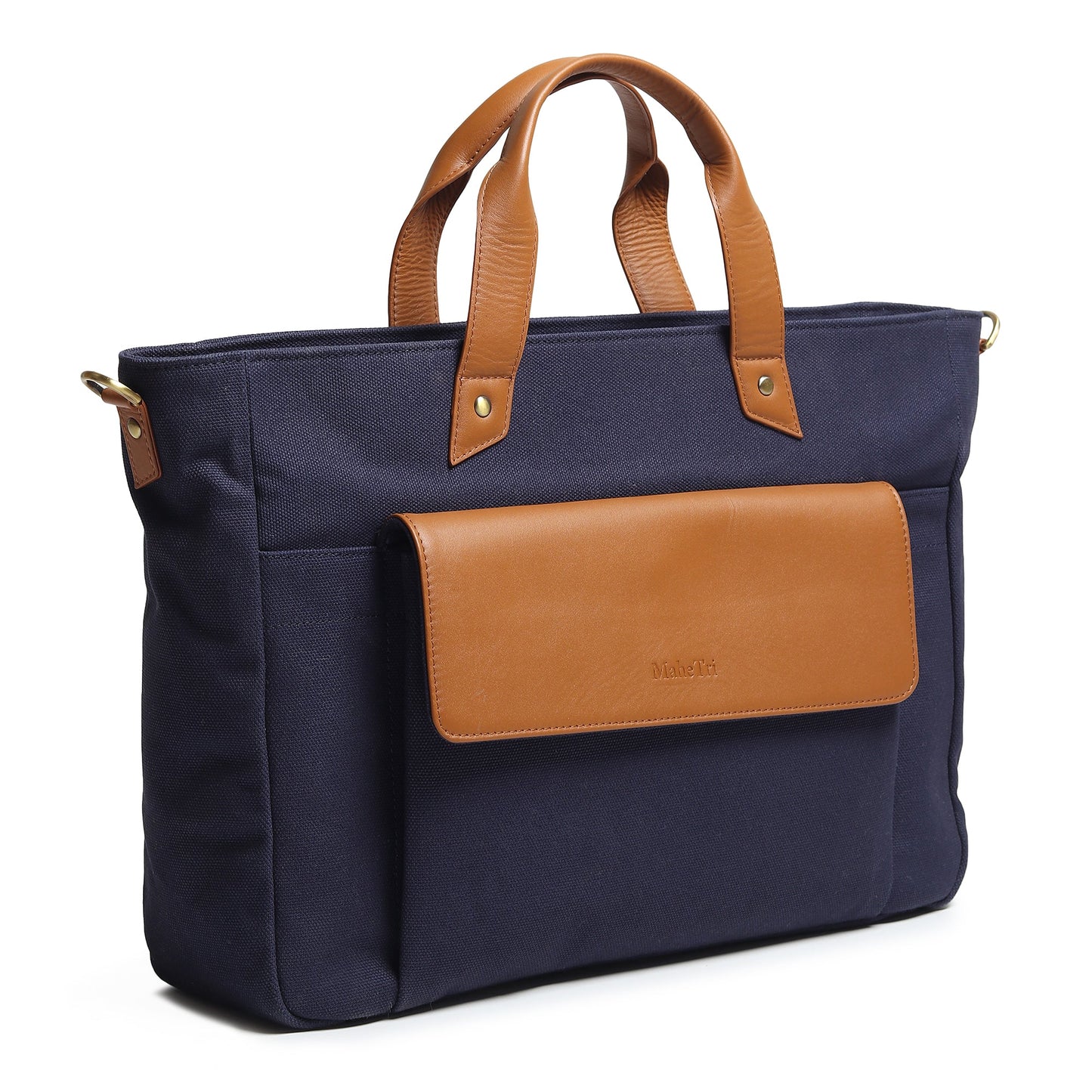 Voyager Canvas Leather Briefcase, Dark Blue - Classy Leather Bags - Flyclothing LLC