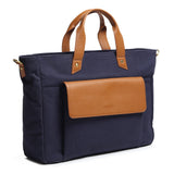 Voyager Canvas Leather Briefcase, Dark Blue - Classy Leather Bags - Flyclothing LLC