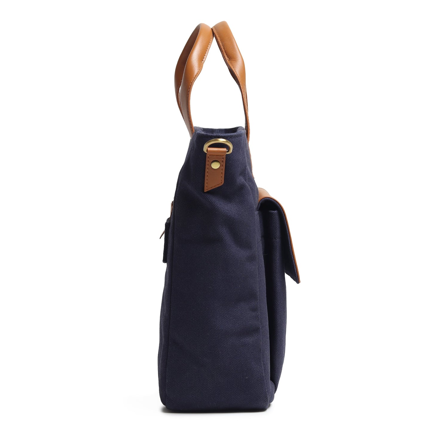 Voyager Canvas Leather Briefcase, Dark Blue - Classy Leather Bags - Flyclothing LLC