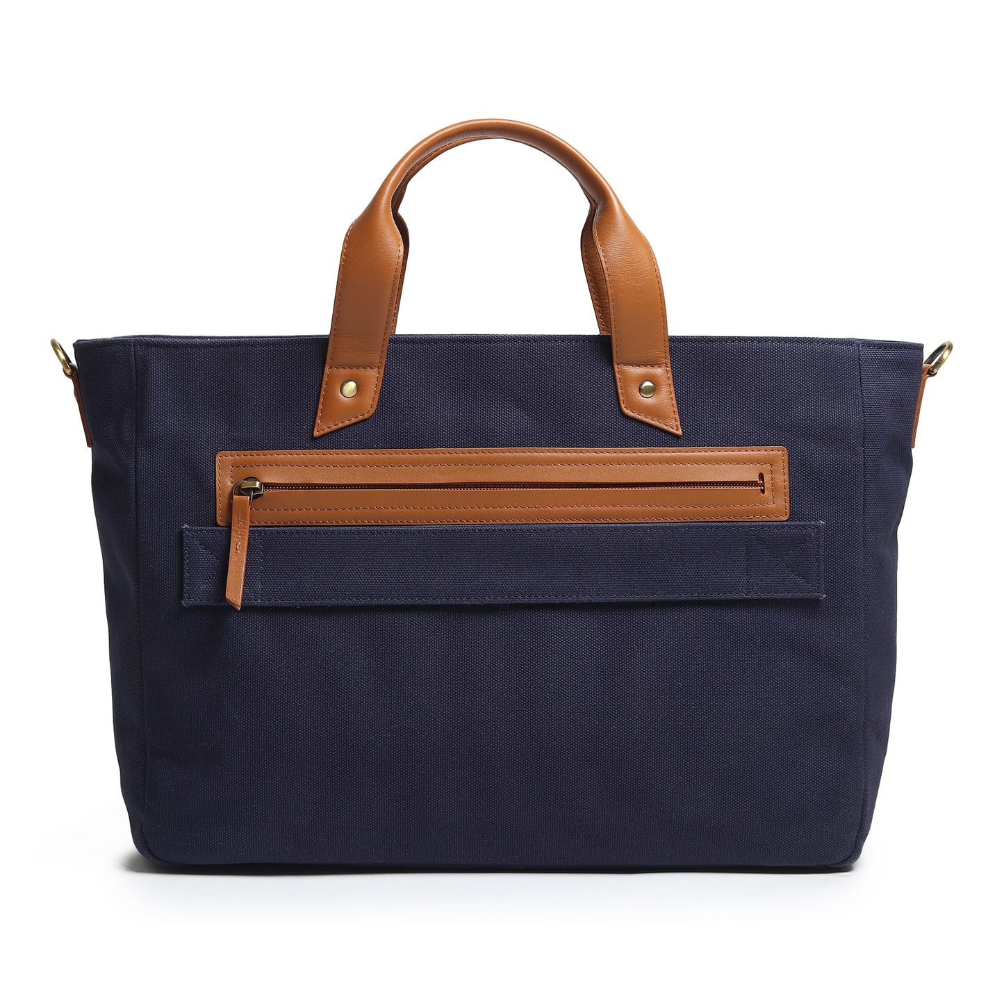 Voyager Canvas Leather Briefcase, Dark Blue - Classy Leather Bags - Flyclothing LLC