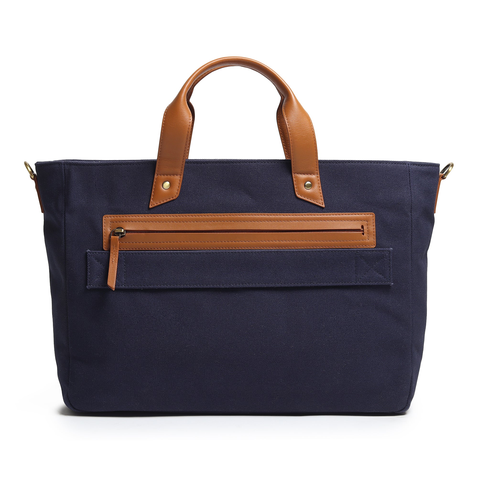 Voyager Canvas Leather Briefcase, Dark Blue - Classy Leather Bags - Flyclothing LLC