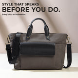 Voyager Canvas Leather Briefcase, Gray - Classy Leather Bags - Flyclothing LLC