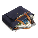 Voyager Canvas Leather Briefcase, Dark Blue - Classy Leather Bags - Flyclothing LLC
