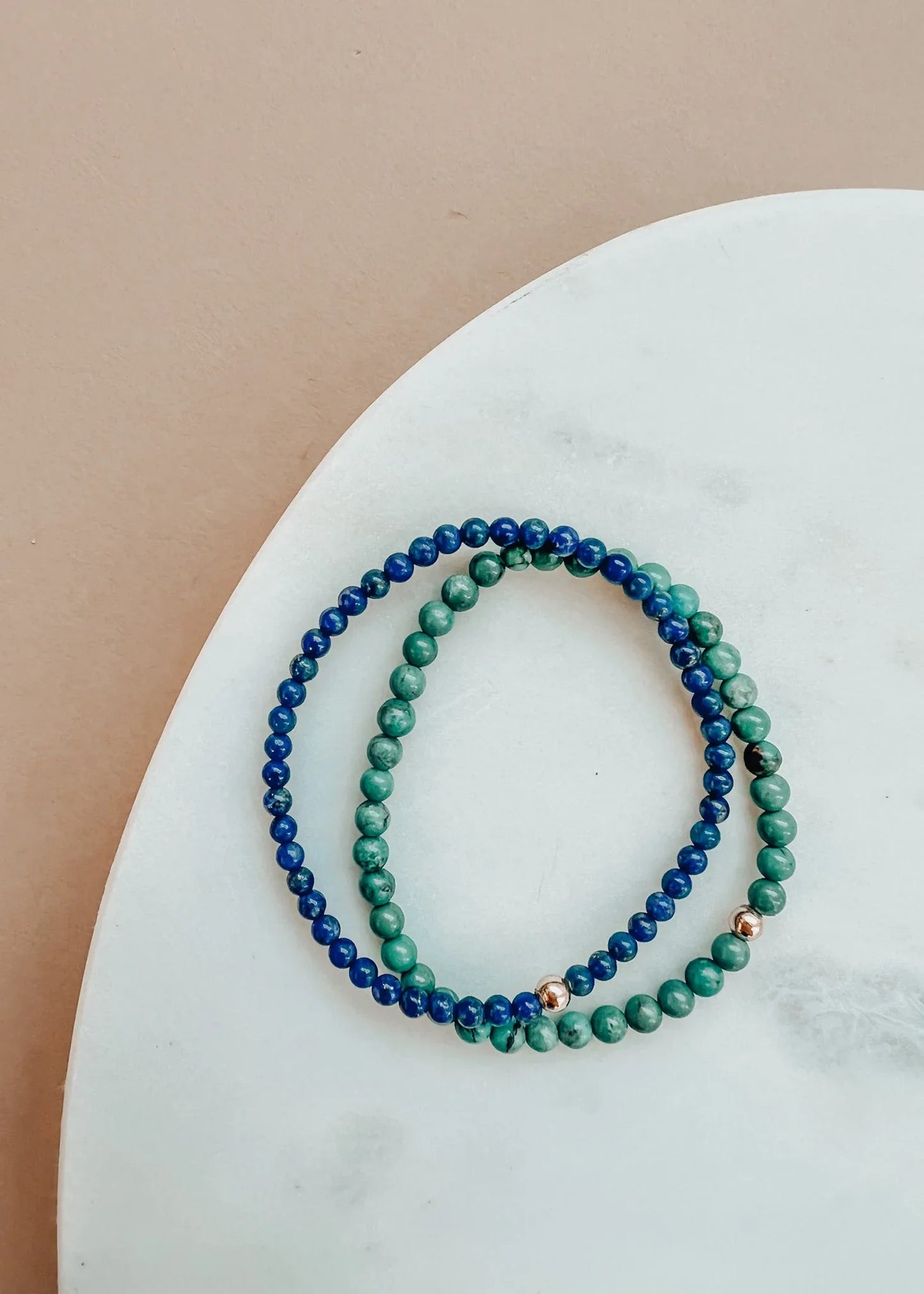 Lapis Lazuli + 14K Gold Filled Beaded Stretch Bracelet - CanyonLeaf - Flyclothing LLC